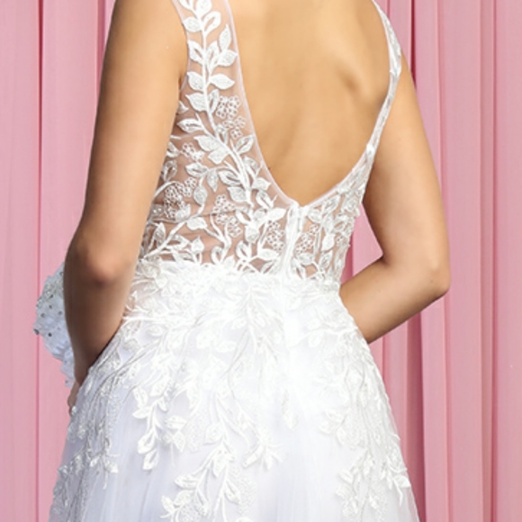 New long v neck sleeveless mermaid organza lace wedding dress,bridal gown - Picture 7 of 13